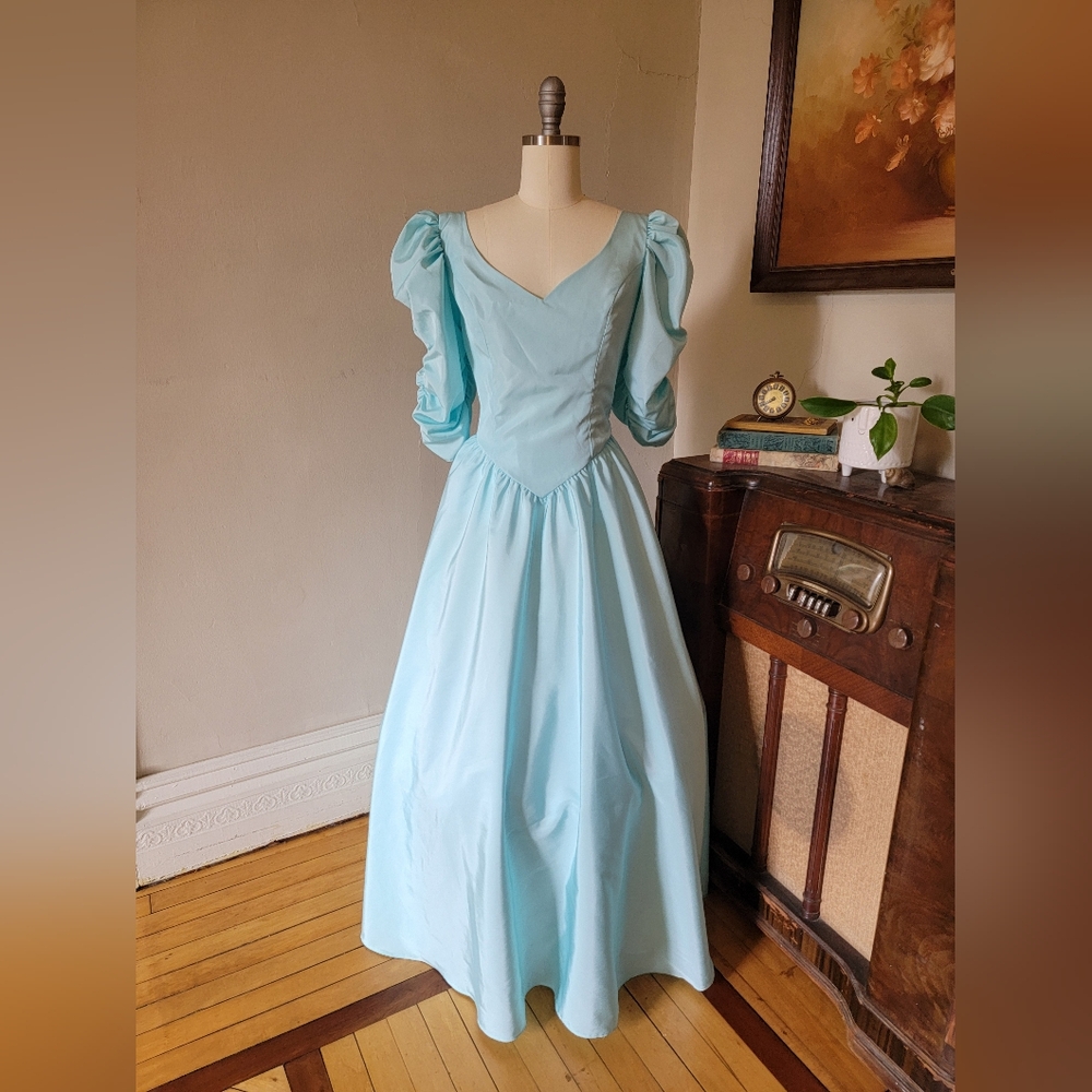 Vintage 80s Seafoam Mint Green Prom Dress Ariel Little Mermaid Princess M L - Picture 2 of 7